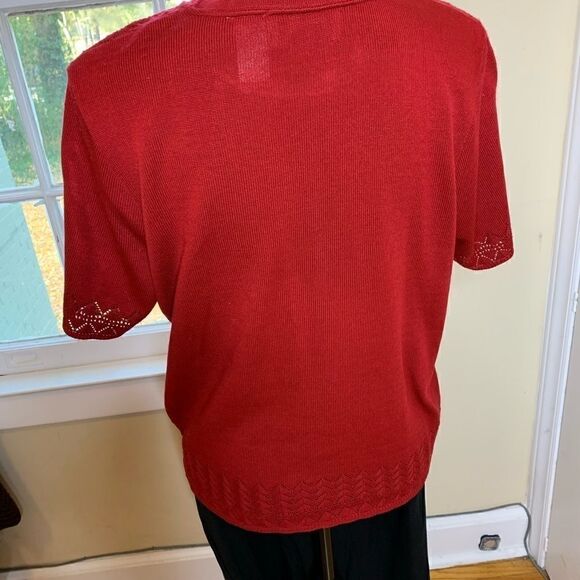 Alfred Dunner petite large rust-colored short sleeved sweater pullover - Picture 4 of 6